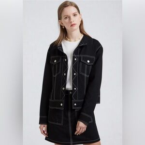 Contrast Stitch Denim Jacket Black